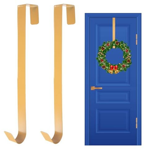 2Pcs Christmas Wreath Door Hanger 38cm Gold Metal Over Door Wreath Holder | Fits Doors up to 5 cm Thick, Rust-Resistant Metal for Christmas Wreaths, Home, Office and Seasonal Decorations
