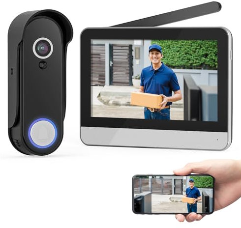 WISDOM VIEW Smart Doorbell Camera Wireless, 1080P Video Doorbell with Motion Detection, 7 Touchscreen Display, 2-Way Audio, Local Storage, No Monthly Fees, Easy Wireless Installation