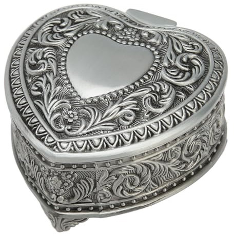 Yomiyuyr Herzförmige Schmuckschatulle, Vintage-Andenkenbox aus Zinklegierung mit Samtfutter, antiker silberner Schmuck-Organizer, Ringbox für Frauen und Mädchen