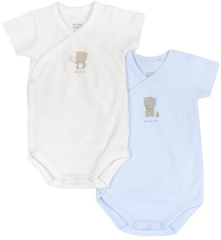 Chicco Unisex barn kortärmad bodysuit set, Ljusblå, 0 månader