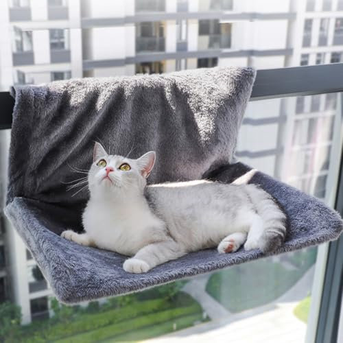 HpLive HäNgebett für Katzen Heizung，katzenliege heizung Heizkörper-Haustierliege Warmes Plüsch-Katzenbett Faltbarer Metallrahmen für Verschiedene Heizungen 45x30x24,5 cm(Gray)