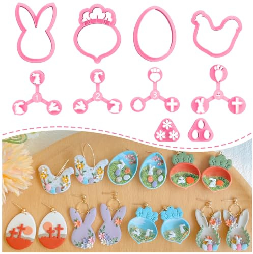 KEOKER Lot de 10 emporte-pièces en argile polymère de Pâques pour bijoux en argile polymère, 10 emporte-pièces pour argile polymère, lapin