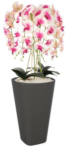 botle Pot de fleurs rond avec grand insert - Couleur anthracite - Diamètre : 39 cm - Hauteur : 61 cm - Surface rainurée - En plastique mat - Moderne - Glamour - Pour terrasse, jardin, balcon