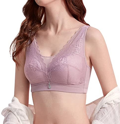 Milchauffang Coquilles d'allaitement Soutien-gorge réglable Haut tubulaire Sommeil Poitrine sans fil Sous-vêtements de bonnet complet Sous-vêtements sexy femmes, lilas, 95 D