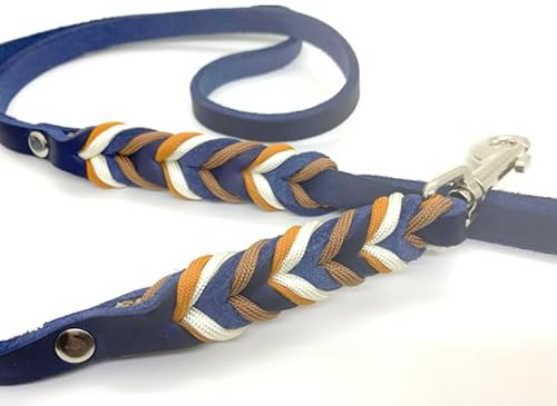 Leine passen zum Annyx Geschirr für Hund Blaubeere, Nylon Paracord oder Leder in verschiedenen Längen (2,5 Meter, Lederleine)