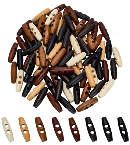 FINGERINSPIRE 96 Stück Ovaler Holz Knebelknopf 40mm 2 Löcher Holz Knebelknopf Aus Horn 8 Farben Nähhörner Knebelknöpfe Holzknöpfe Für Pullover Mäntel Jacken Kleidung Nähen DIY Kunst Handwerksprojekte