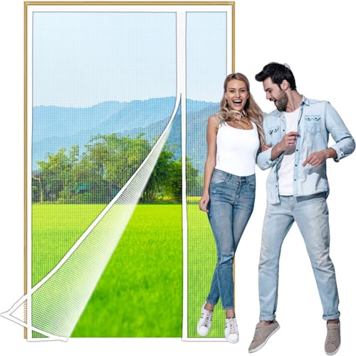 Zlhloj Apertura Laterale Zanzariera Magnetica, 205x205 cm Zanzariere Magnetiche, Chiusura Automatica, per Porte Finestre Balcone cantine, camere da letto e porte scorrevoli Bianco