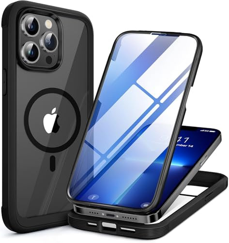 Miracase Magnetic for iPhone 13 Pro Max Case, Full Body Protection, Black | [Built-in 9H Tempered Glass Screen Protector] Compatible with MagSafe, Military Grade Drop Proof with Clear Back Cover 6.7