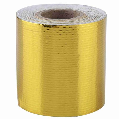 Wakects 5m x 5cm Heat Shield Wrap, Aluminum Foil Tape Reflective Car Adhesive Wrap with Insulation Retardant for Engine Compartment Firewalls 5mx5cm (Golden 5M*5Cm)