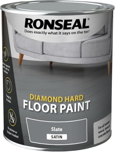 UHR Diamond Hard Floor Paint, Slate Satin Finish, Durable Interior Paint for Wood, Stone & Concrete Floors, Tough & Long-Lasting Protection. No Primer Needed – 750ml