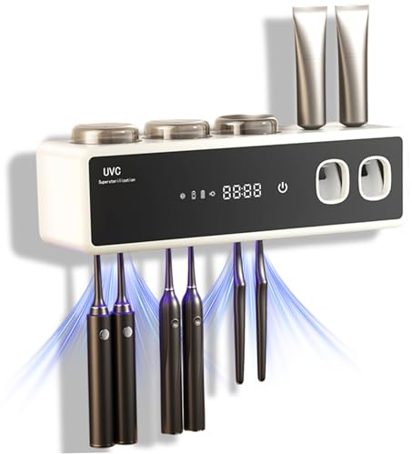 Porte-brosses à Dents intelligents, Porte-Brosse à Dents électrique désinfectant UV Mural avec Distributeur de Dentifrice pour Salle de Bain (Blanc)