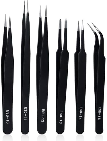 WUNZILO 6 Pièces à Epiler de Précision, Anti-Statique Curved Pince, Souder de précision Tweezers, Pincettes de précision ESD Antistatiques en Acier Inoxydable pour tous types de Réparations