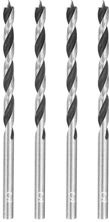 sourcing map Brad Point Bohrer 3 mm Durchmesser, gerader runder Schaft, metrischer Spiralbohrer für Weichholz, Hartholz, Sperrholz, Kunststoff, Gummi, silberfarben, 4 Stück