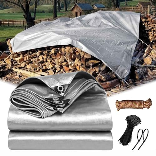 Reinforced Waterproof Tarp 8x8.5m Heavy Duty Rainproof Cover for Outdoor Canopy Patio Awning Camping Truck Car Wood Logs Protection 0.32mm Thick Tarpaulin