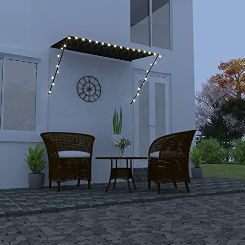 Mokuyary Einziehbare Markise mit LED 250x150 cm Anthrazit, Klemmmarkise Balkonmarkise Sonnenschutz für Fenster Balkon Terrasse Garten Veranda