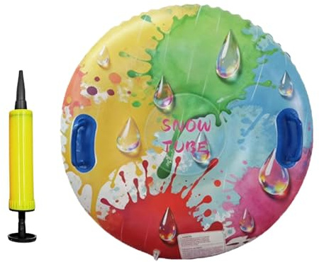KiBcsLic Tubo da Neve Gonfiabile per Slittino con Doppia Impugnatura Materiale PVC Attrezzatura Sledding Invernale Giochi Esterni Adatto a Amici, Gocce di Pioggia
