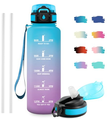 JAPORIA Borraccia 1.5L, Bottiglia Acqua A Prova di Perdite, senza BPA, Bottiglia Riutilizzabile, Borraccie con Cannuccia e Marcatori Temporali, Borraccia Motivazionale per Campeggio, Scuola, Ufficio