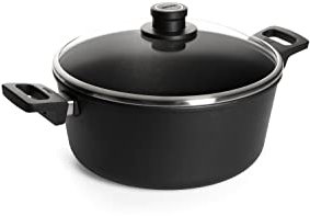 Woll Nowo Titanium Topf mit Glasdeckel in Box - Induktiv -, Ø 28 cm, 12 cm hoch, 6.0 Liter, mit 2 Seitengriffen - Geeignet für alle Herdarten, Aluminiumguss, Antihaft-Versiegelung