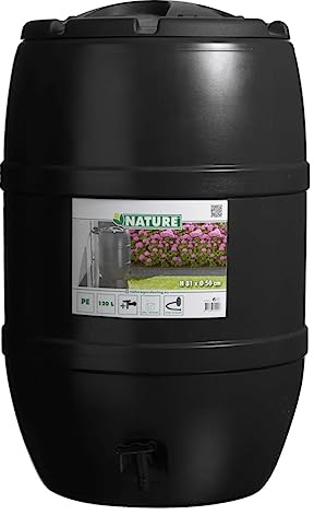 Nature Barril de Lluvia 120L 51x81 cm Negro Jardinería Riego Plantas Macetas