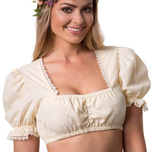 dressforfun 900589 Dirndl-blus, kortärmad med volanger, beige, oktoberfest-festival – olika storlekar (M| Nr. 303046)