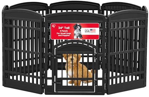 IRIS USA Parc à 8 panneaux pour animaux de compagnie avec porte, parc pour chiens de taille moyenne et grande, garde les animaux de compagnie en sécurité, assemblage facile, pliable, rangement facile,
