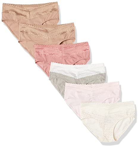 Warners Blissful Benefits Women's Dig-Free Comfort Waist with Lace Cotton Hipster Panties 6-Pack, Pale Pink/Light Gray Heather/Sunset Blush/Toasted Almond/Bodytone Polka Dot/Toasted Almond, 3XL