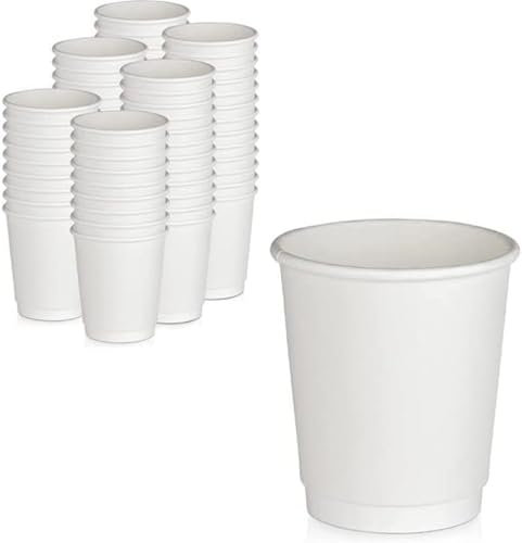 HOT BARGAINS, 100 x 8oz White Double Wall Insulated Disposable Coffee Cups for Chocolate Tea, Espresso, and Cocoa Drinks and Eco-Friendly Hot Cups