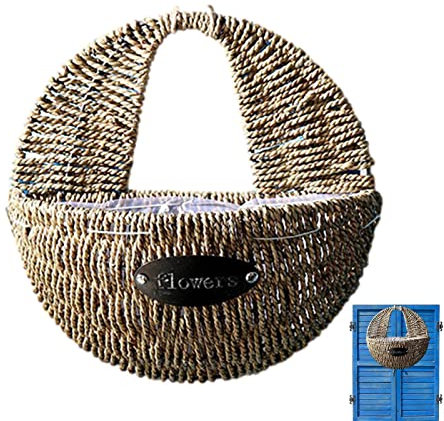 Pratvider Panier à Fleurs en Osier rotin - Panier de jardinière à Suspendre au Mur,Paniers Suspendus tissés pour, Fleurs, Porte d'entrée ou décorations murales