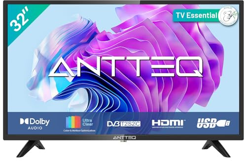Antteq AB 32D1 Téléviseur 32 Pouces (TV 80 cm), Dolby Audio, LED, Triple Tuner DVB-C/T2/S2, CI+, HDMI, USB, Sortie Audio numérique, Mode Hôtel Inclus