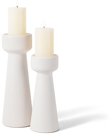 E-ROOM TREND Kerzenhalter aus Keramik Kerzenständer S&L 2 Stück | Matt Weiß, Kerzenständer Säulenset, für Heimdekoration Esszimmer, Wohnzimmer, Hochzeitsfeier, Aromatherapie, Votiv