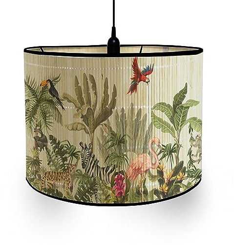 Morbuy Paralume a Tamburo in Bambù con Motivo Animale Foresta, Paralume Sostituibile per E27 Lampada da Tavolo, Lampada da Terra, Lampadario, Lampada Accessorio, Decorazioni Casa (Fenicottero)