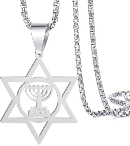 VASSAGO Jewish Star of David with Menorah Pendant Necklace for Men, Women & All Ages, Unisex, Stainless Steel, Necklace, Hanukkah