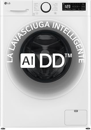 LG AI DD D2R3S08AIDD Lavasciuga Slim 8 / 4kg Serie R3 Classe A-10%/E, Lavatrice e Asciugatrice Insieme, 1200 giri, Eco Hybrid, Allergy Care, Direct Drive, Motore Inverter Direct Drive, Bianca