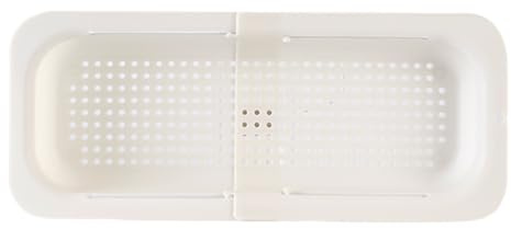 Worparsen Passoire de cuisine extensible multifonction rétractable au-dessus de l'évier de qualité PP extensible pour fruits et légumes Blanc