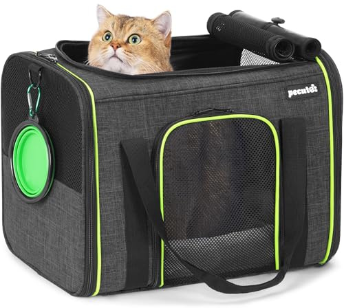 pecute® Cat Carrier Large with Removable Pet Nest up to 8kg, Foldable Cat Carrier Bag, Portable Dog Travel Bag, Breathable Mesh Fabric, Suitable for Car Travel, Bus, Subway,Picnic, Hiking Dark Grey