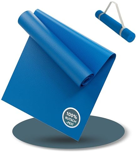 LILENO SPORTS Yoga Matte Blau (180x60cm) - Sport und Yogamatte extra rutschfest in 4 mm Dicke - Gymnastikmatte und Fitnessmatte für Workout und Yoga - Sportmatte für Zuhause