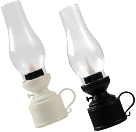 Warmhm 2stücke Kerosinlampe Vintage Stil Petroleumlampe Elektronische Kunststoff Tischangebung Dekoration Innenbereich Petroleumlampen Tischlampen-Dekoration Öllampen-mittelstücke