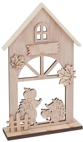 VBS Holz-Steckmotiv Igelhaus 8 Teile DIY Bastelset Echtholz Deko Tiere Gartenhaus Steckmotiv Eichhörnchen Vogelhaus