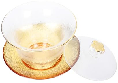 OFFSCH Cuenco de Té Chino de Cristal 1 Juego, Sopera Dorada