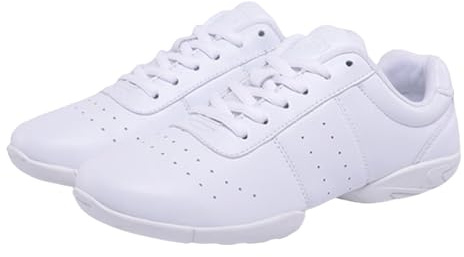 Kids Jazz Trainers Leather Split Sole Girls Dance Shoes Laces Up Breathable Solid Color Slip On Boys Soft Sole Sneakers Cheerleading Training Performances (White, 2 Big Kids)