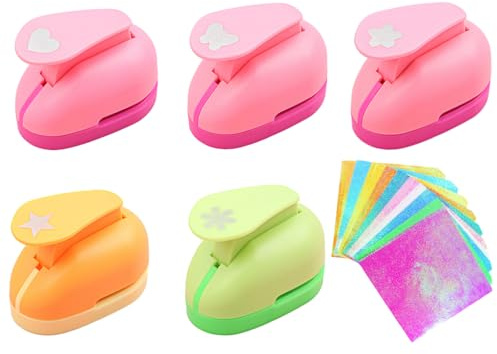 Abiyou Papierstanzer Set, 5PCS Stanzer Ausstanzer Set Senden 50 Glitzerpapier, Muster Stanzer, Kreativität Motivstanzer, Klein Motivstanzer, für DIY Fotoalben Scrapbooking, Fotos, Grußkarten, Aufklebe