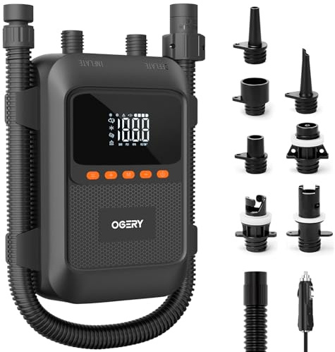 OGERY Paddle Board Electric Pump with Safe & 30% Faster Dual Stage Inflation & Deflation, Up to 20PSI, Smart Auto-Off and Powerful Rechargeable Compact Air Pump for Sup Inflatable Beds Tent Boats
