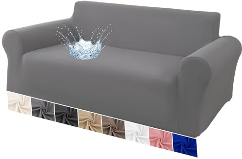 VKZ Sofabezug Wasserdicht Stretch für 3-Sitzer Sofa, Wasserabweisender Sofa Überzug Waschbar, Couchbezug mit Armlehnen,Hellgrau