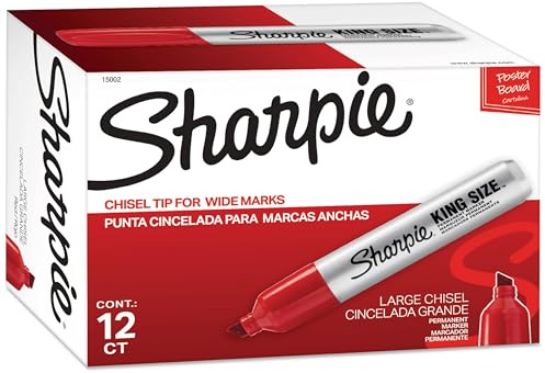 Sharpie King Size Permanent Markers, Large Chisel Tip, Red, 12 Count - Office, Home, Teacher Supplies, Great for Poster Boards