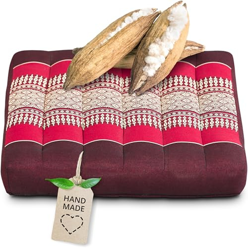 livasia Sitzkissen klein - 35x35x6cm - Bodenkissen Indoor/Outdoor, Meditationskissen Yogakissen, Stuhlauflage Palettenmöbel, Steppkissen Auflage Stuhl Bank handgefertigt (Rubinrot)