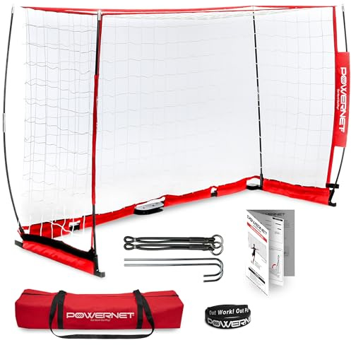 PowerNet fotbollsmål 1,8 m x 1,2 m bärbart nät i rosett | Hopfällbar metallbas | Hållbar lätt vertikal stolpar | Snabb installation EZ-förvaring | 1 mål+1 bärväska | Scrimmage Game | Rebounder