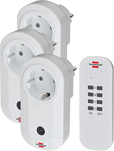 Brennenstuhl Funkschalt-Set RC CE1 3001, 3er Funksteckdosen Set (mit Handsender und erhöhtem Berührungsschutz) weiß
