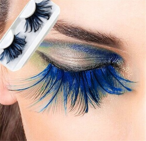 Miya Fantastische Wimpern mit super weich blaue Feder, handgefertigte Künstliche Wimpern, falschen Wimpern, Feder Wimpern, anziehende Deko für Party, Fasching, Maskerade, Bühne, Halloween, (blau)