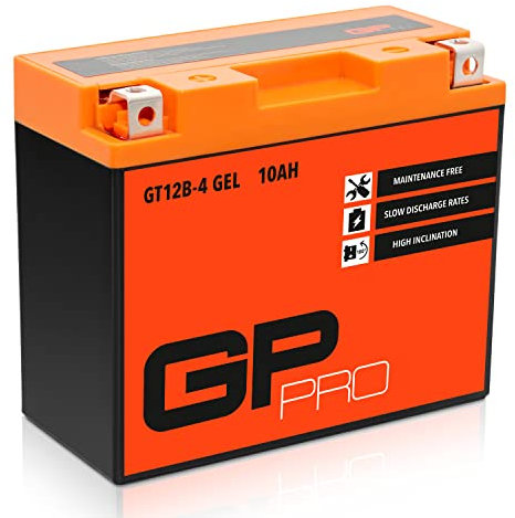GP-PRO GT12B-4 12V 10Ah GEL Batteria di avviamento (compatibile con YT12B-4 / YT12B-BS) (Esente da manutenzione/Sigillato) Moto Accumulatore