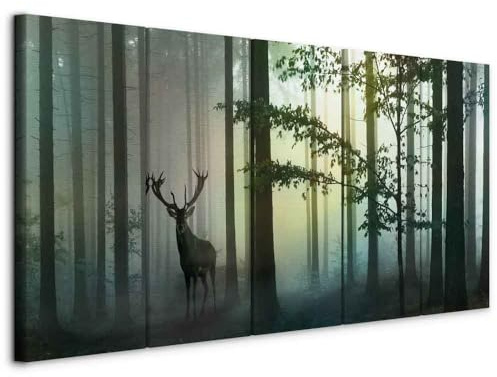 murando - Leinwandbild Hirsch Natur, 200x80 cm, 5-teilig, Schlafzimmer | Hochwertige Leinwand, sofort aufhängbar, ideal fürs Wohn- oder Schlafzimmer, wasserfest und lichtecht, langlebig, stilvoll